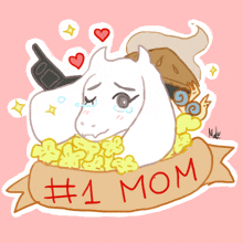 a drawing of a unicorn with the words # 1 mom on a banner