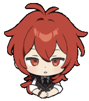 a chibi drawing of a boy with red hair