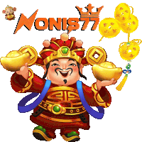 a cartoon character with a crown on his head is holding gold coins in front of a sign that says nonist7