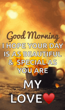 good morning i hope your day is as beautiful and special as you are my love .