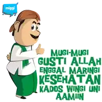 a cartoon of a man giving a thumbs up with the words " miggi " above him