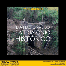 an advertisement for dia nacional do patrimonio historico shows a man sitting on a bridge