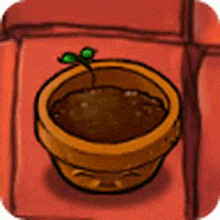 a cartoon drawing of a pot with a plant growing out of it .