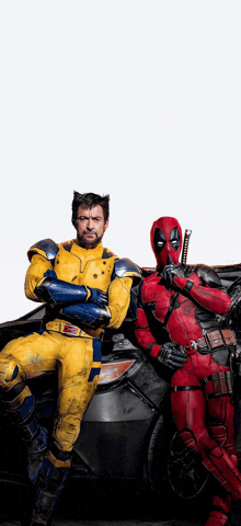 wolverine and deadpool standing next to each other on a white background