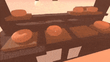 a computer generated image of a bakery with a bunch of bread on display