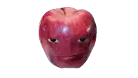 a red apple with a face on it