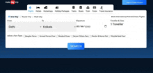 a screenshot of the make my trip website with a search button