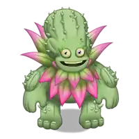 a green cartoon character with pink flowers on his head