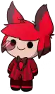 a cartoon character with red hair and ears is wearing a suit and bow tie .