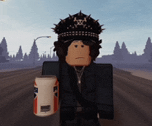 a roblox character holding a pepsi can