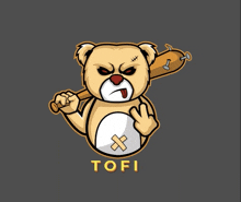 a teddy bear with a bandage on its chest is holding a bat