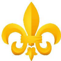 a yellow fleur de lis symbol with a white background