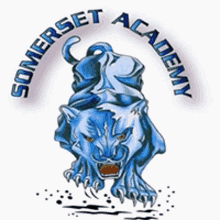 the logo for somerset academy has a blue panther on it