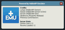 a screen that says powered by habborp emulator on top of it