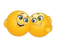 two smiley faces are hugging each other and smiling .