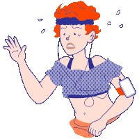 a cartoon of a woman wearing headphones and a polka dot top