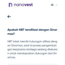 a screenshot of a nanovest website asking if nbt terafiliasi with sinar mas