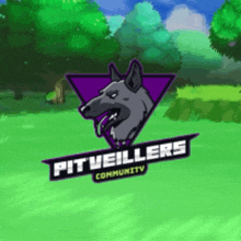 a pixel art of a german shepherd in a purple triangle with the words pit veillers community written below it .