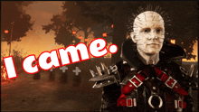 a picture of a man with spikes on his head and the words " i came " below him