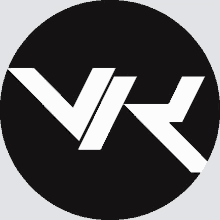 a black and white logo with the letter v and k in a circle on a white background .