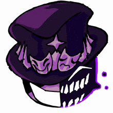 a cartoon drawing of a purple top hat with a skull on it