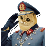 a sticker of a cat wearing a military uniform salutes