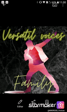 a picture of a man with the words " versatil voices family " on it