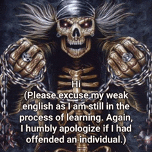 a picture of a skeleton with chains around his arms with a quote written below it