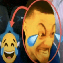 a man with tears coming out of his eyes is surrounded by a smiley face