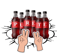 six bottles of purete coca cola are lined up on a white background