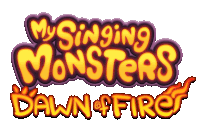 a logo for a video game called my singing monsters dawn of fire