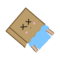 a cartoon drawing of a cardboard box with a dead face on it