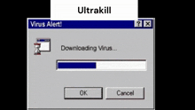 a computer screen shows a virus alert and a downloading virus bar