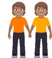 a cartoon of two men holding hands with one wearing a yellow shirt