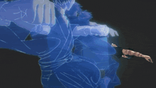 a drawing of a man kicking another man with a blue background