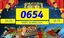a poster for museum bola toto macau showing dragons and lanterns