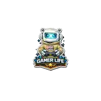 a cartoon illustration of a robot holding a video game controller with the words gamer life below it