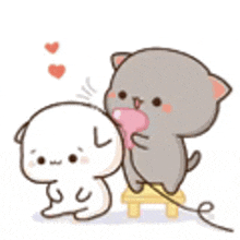 a cartoon cat is licking another cat 's face .