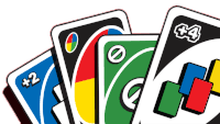 four uno cards are stacked on top of each other with one card having the number 2