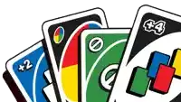 four uno cards are stacked on top of each other with one card having the number 2