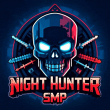 a logo for night hunter smp shows a skull with swords around it