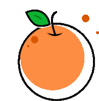 an orange with a green leaf on it