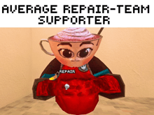 a cartoon character with a red apron that says repair
