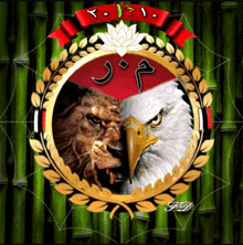 a picture of a lion and an eagle in a circle with the number twenty one on the top