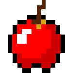 a pixel art of a red apple with a wooden stem .