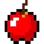 a pixel art of a red apple with a wooden stem .