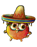 a cartoon character wearing a sombrero with a rainbow trim