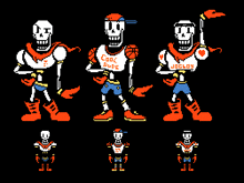 three pixel art skeletons wearing shirts that say cook dude