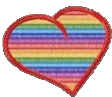 a rainbow colored heart with a red border on a white background