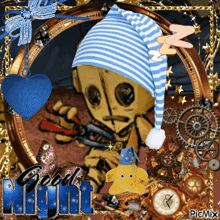 a picture of a robot wearing a sleep cap with the words " good night " written below it